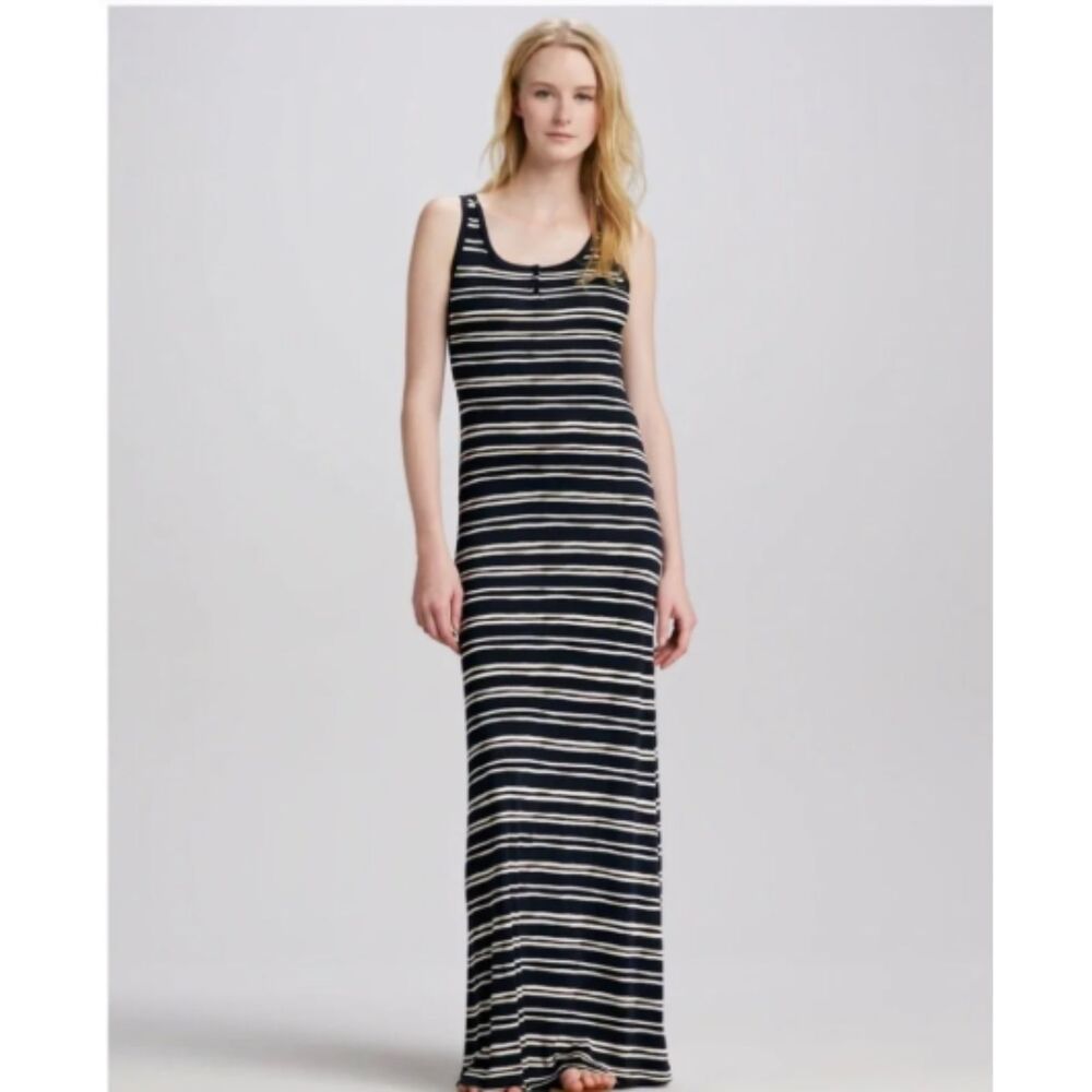 Tory Burch Navy Ivory Striped Silk Racerback Maxi Dress M